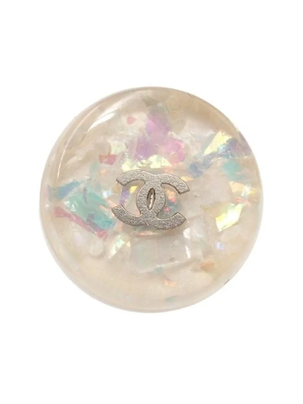 Chanel Round White Plastic CC Logo Costume Earrings